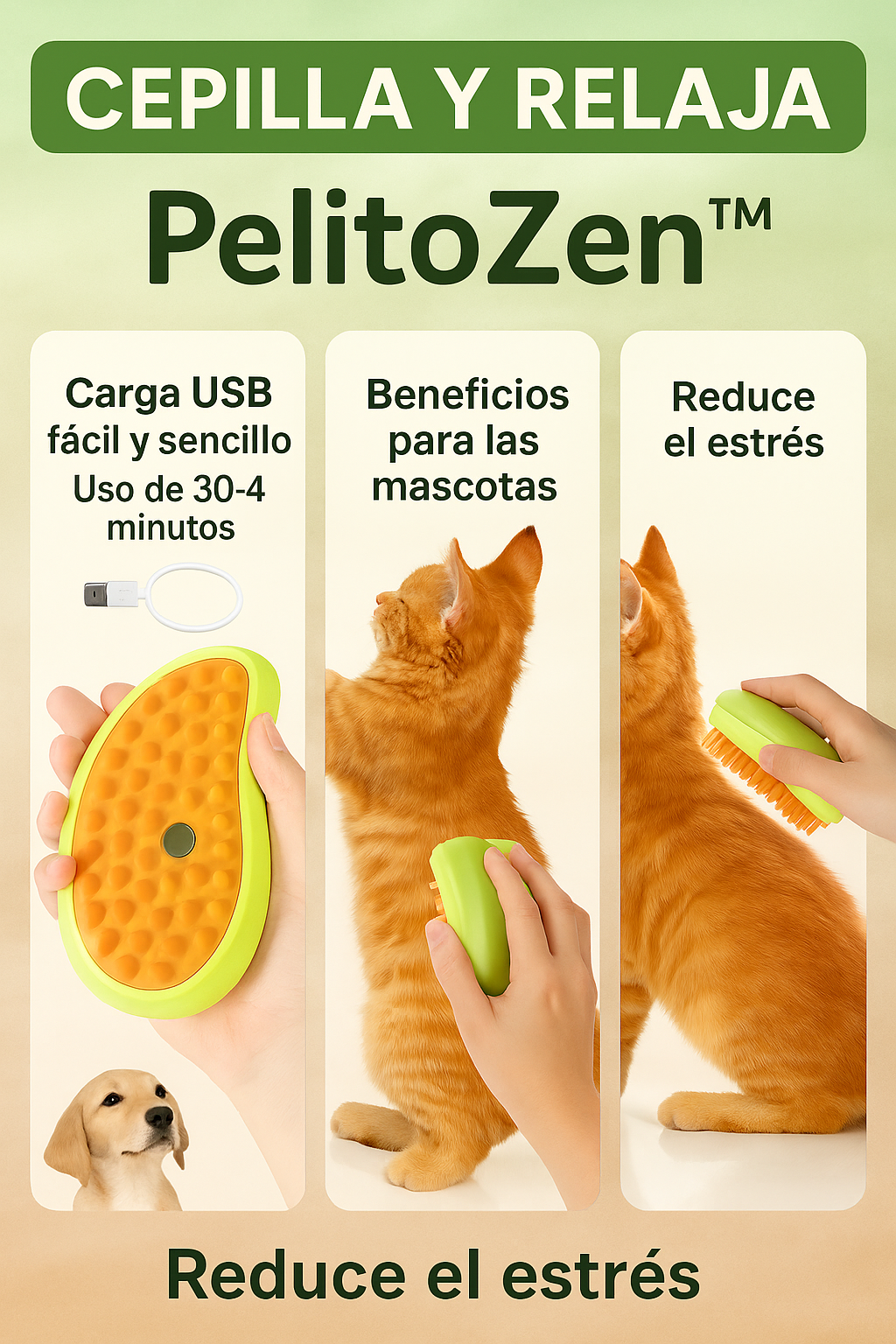 PelitoZen™  Cepillo Vaporizador De Perros y Gatos Recargable⚡